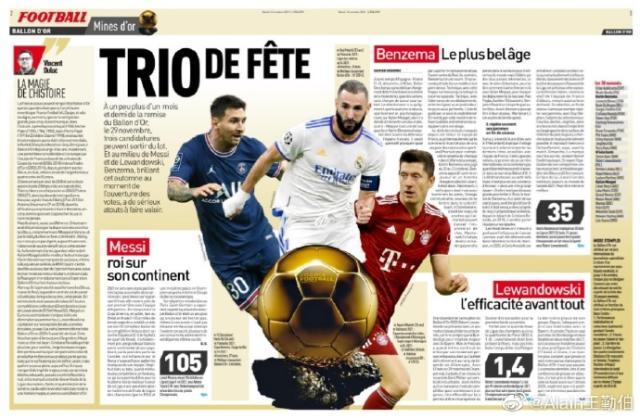 kaiyun-《队报》造势金球或成3人之争，足球欠莱万一座金球？